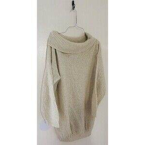 Helen Sue Vintage Beige Tinsel Cowl Neck Tunic Long Oversized Sweater Sz Sm/Med